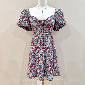 Floral Puff Sleeve Babydoll Dress Size M Cottagecore Garden